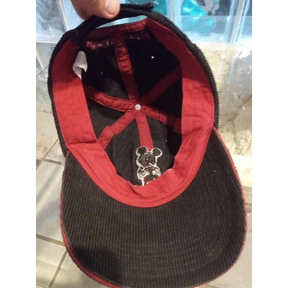 90'S Disney Store Disney Mickey Mouse Cap Black Corduroy Strap Back Hat